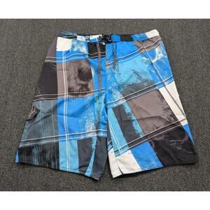 Burnside Swimwear Men's Board Shorts Blue Gray Lined Swim Trunks Size Medium